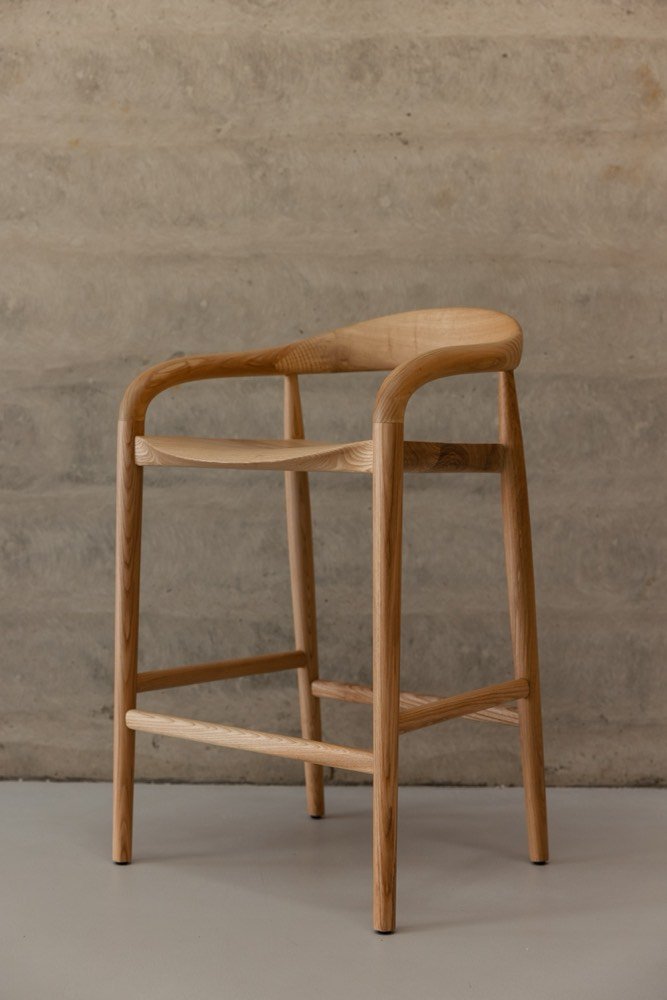 Handmade solid ash barstool, front view